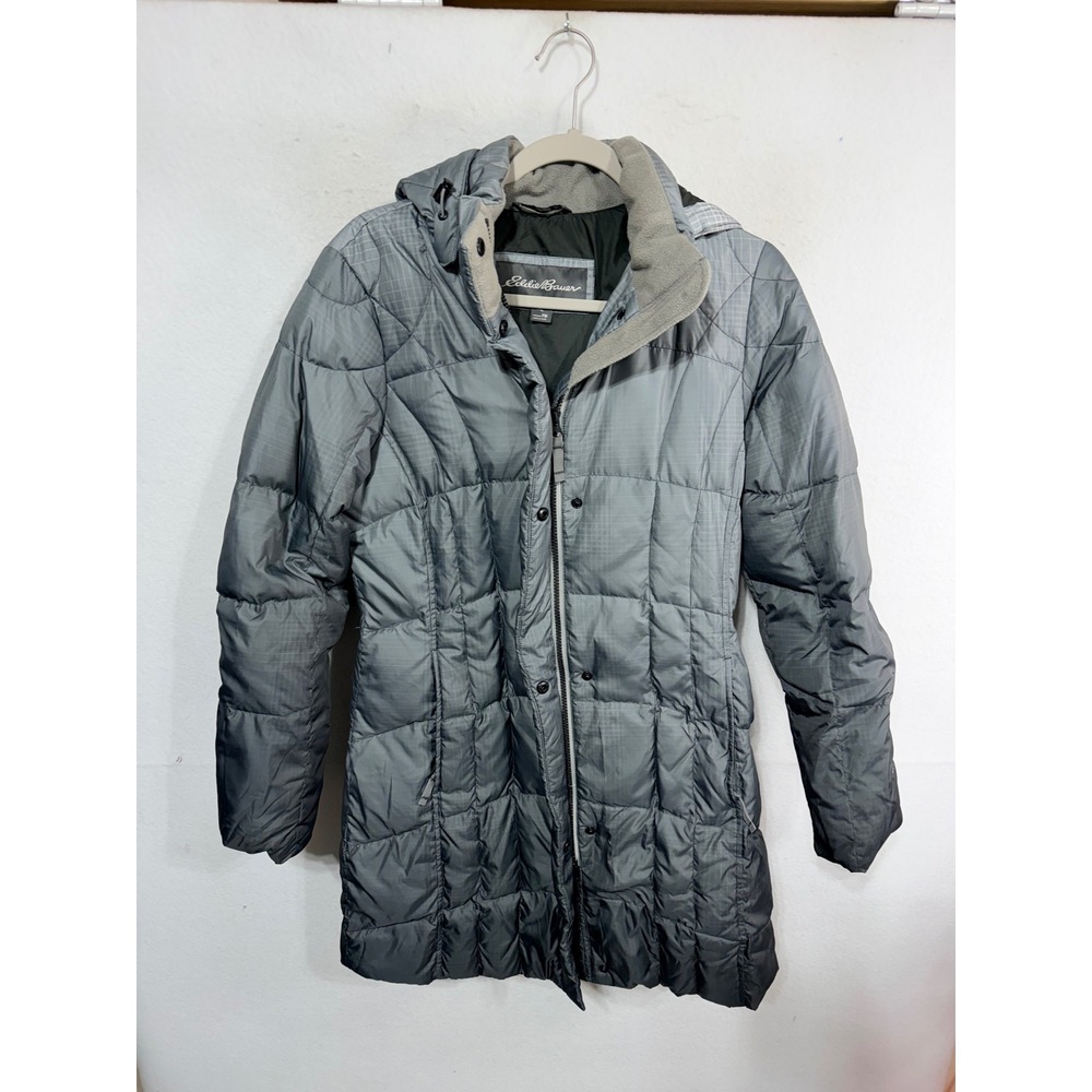 Eddie Bauer Puffer Down Parka Hooded Quilted Jacket Women's PM Medium Steel Gray